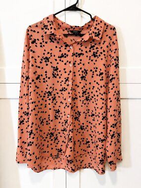 DOKOTOO Coral & Black Abstract Print Button-Down Blouse – Size 2XL
